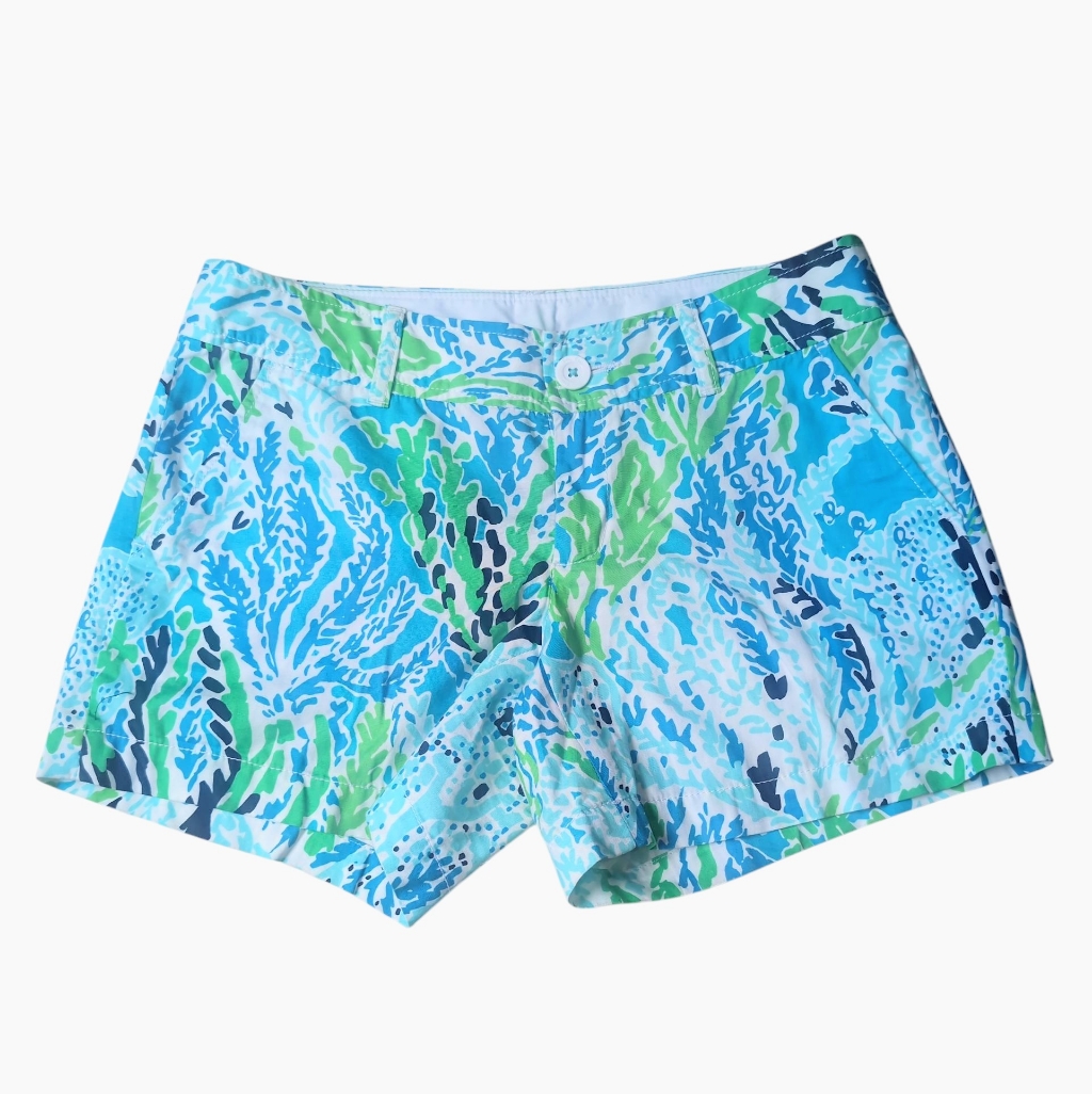 Lilly Pulitzer Callahan Short Blue Green Coral Print Cotton Women's Size 4